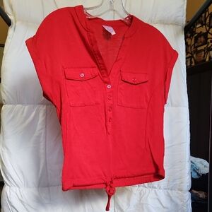 No Boundaries Red Mandarin Collar Crop Blouse
